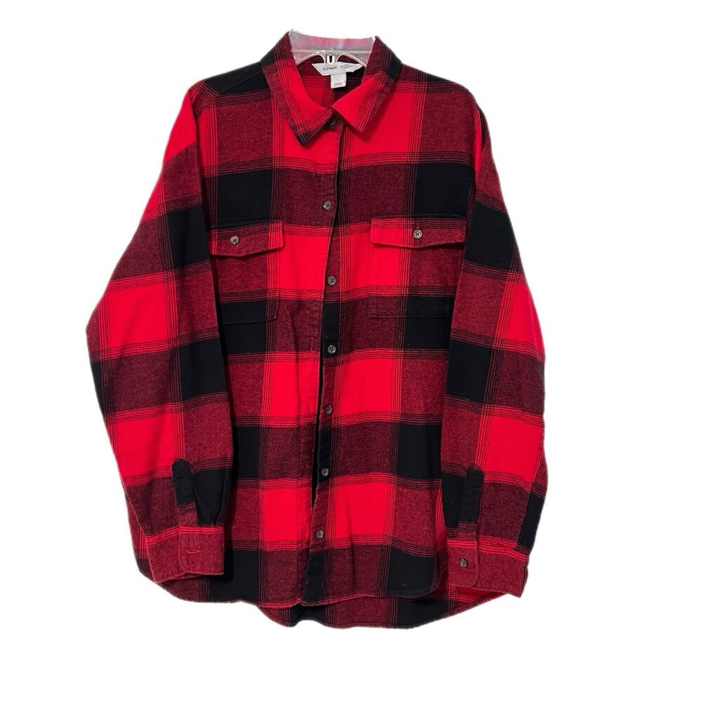 Old Navy Boyfriend Flannel Button Up Shirt Womens L Red Buffalo Plaid Cabin Core